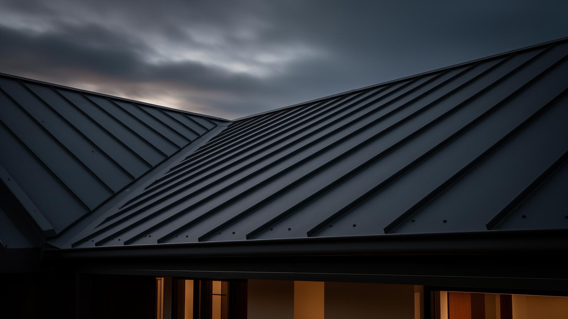 Charcoal Colorbond standing seam roof at dusk